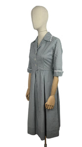 Original 1950's Blue, Black and White Check Dress with Lace Trim - Bust 34 35 *