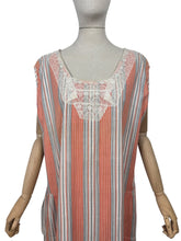 Load image into Gallery viewer, Original 1920&#39;s Volup Stripe Cotton and Lace Dress in White, Black and Orange - Bust 46
