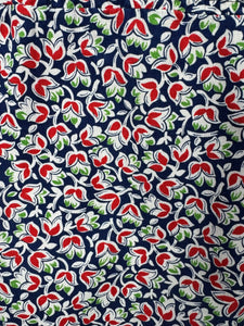 Original Volup 1930's Blue Cotton Dress with Pretty Floral Print in Red, Green and White - Bust 40 42