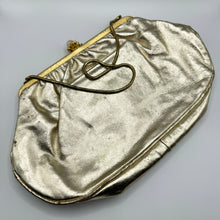 Load image into Gallery viewer, 1950&#39;s or 1960&#39;s RFC Bright Gold Leather Evening Bag with Snake Chain and Faux Pearl Clasp

