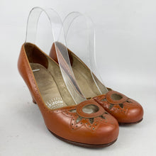 Load image into Gallery viewer, Original 1940’s or 1950’s Tan Leather Court Shoes with Openwork Detail - UK 4 or 4.5
