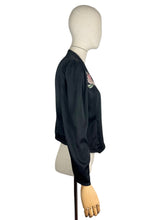 Load image into Gallery viewer, Original 1930’s Inky Black Silk Evening Jacket with Pink and Green Floral Embroidery - Bust 34 35
