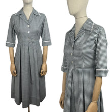 Load image into Gallery viewer, Original 1950&#39;s Blue, Black and White Check Dress with Lace Trim - Bust 34 35 *
