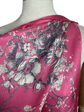 Load image into Gallery viewer, Original 1940's 1950’s Jacqmar Pure Silk Scarf with Pretty Floral Print in Grey and White on a Bright Pink Base
