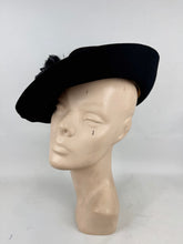 Load image into Gallery viewer, Original 1930’s 1940's Black Felt Fedora with Feather Trim by DUNLAP
