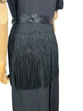 Load image into Gallery viewer, Original 1940&#39;s B Altman New York Full Length Black Crepe Evening Dress with Fringe Detail - Bust 36 38
