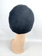Load image into Gallery viewer, 1930’s Inky Black Felt Close Fitting Felt Hat with Art Deco Clear Paste Trim in a Good Size
