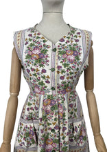 Load image into Gallery viewer, Original 1940&#39;s Thick Cotton Floral Stripe Sleeveless Chore Dress by Ritchwear - Bust 38 39
