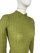 Load image into Gallery viewer, Reproduction 1930&#39;s Hand Knitted Long Sleeved Jumper in Lily Pad Green - Bust 32 34
