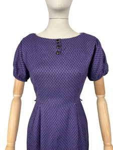 Original 1950's Purple and Black Wool Check Wiggle Dress - Bust 34 36