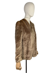 Original 1940's Faux Fur Brown Teddy Bear Edge to Edge Jacket - Bust 34 36