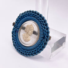 Load image into Gallery viewer, Original 1940&#39;s Blue and White Wartime Make Do and Mend Wire Brooch with Cameo Button Middle *
