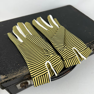 Original 1950's Black and Mustard Crimple Nylon Striped Gloves - Size 6 *