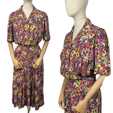 Load image into Gallery viewer, Original 1930&#39;s Volup Betty Barley Floral Silk Dress in Rust, Purple, Green and Cream - Bust 40
