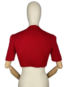 1940's Reproduction Hand Knitted Bolero in Christmas Red - B34 36 38 40 42