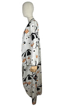Load image into Gallery viewer, Original Vintage 1960&#39;s 1970&#39;s White, Black and Orange Robe with Novelty Umbrella Print - Bust 34 36
