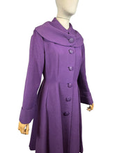 Load image into Gallery viewer, Original 1950’s Deep Purple Ribbed Wool Princess Coat with Shawl Collar - Bust 36
