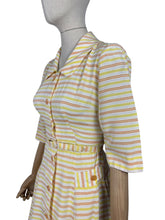 Load image into Gallery viewer, Original 1950's White, Yellow and Brown Belted Stripe Day Dress - Bust 32 34 *
