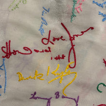 Load image into Gallery viewer, Original 1940&#39;s 1948 Dated White Artificial Silk Scarf with Vibrant Embroidered Signatures
