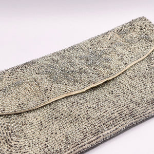 Original 1950's Evening Clutch Bag and Coin Purse Featuring Seed Beads in Shades of Silver *