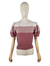 Load image into Gallery viewer, Reproduction 1940&#39;s Striped Jumper in Strawberry Pink and White Fog with Full Puff Sleeves - Bust 38 40 *
