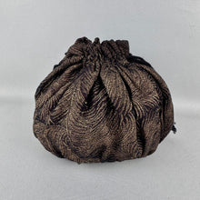 Load image into Gallery viewer, Original 1930&#39;s Black and Gold Lame Drawstring Bag - Pretty Evening Bag
