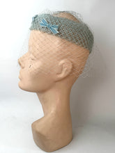 Load image into Gallery viewer, Original 1950's Baby Blue Hat with Face Net and Bow Trim
