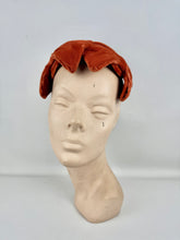 Load image into Gallery viewer, Original 1950&#39;s Burnt Orange Cotton Velvet Hat with Bow Detail
