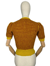 Load image into Gallery viewer, Reproduction 1940&#39;s Waffle Stripe Jumper in Cognac and Mustard Knitted from a Wartime Pattern - Bust 36 38 40
