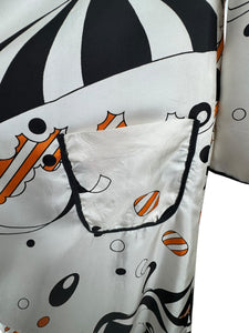Original Vintage 1960's 1970's White, Black and Orange Robe with Novelty Umbrella Print - Bust 34 36