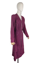 Load image into Gallery viewer, Original Late 1930's or Early 1940's Burgundy Crepe Long Sleeved Dress with Stud Detail - Bust 42
