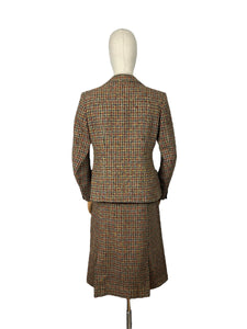 Original 1930's Single Breasted Walking Suit in Brown, Red, Green, Blue and Mustard Tweed - Bust 38