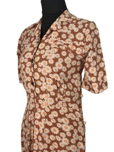 Load image into Gallery viewer, Original 1930's Brown Cotton Day Dress with Pretty Floral Print in Cream and Pink - Bust 32 *
