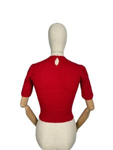 1940's Reproduction Hand Knitted Cable Jumper in Christmas Red Pure Wool - Bust 32 33 34 35 36