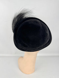 Original 1940's 1950's Black Felt Joseph's Inc Hat with Beaded Crown and Feather Trim