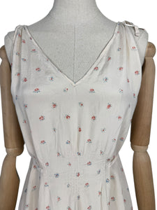 Original 1930’s Pure Silk Nightdress with Teeny Pink and Blue Floral Rose Print - Bust 34