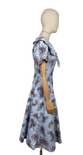 Load image into Gallery viewer, Original 1950&#39;s Floppy Blue Cotton Day Dress with Floral Sprays in Red, Yellow and White - Bust 38 40
