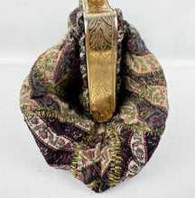 Load image into Gallery viewer, Antique Late Victorian Stripe Brocade French Clutch Bag with Bone and Amber Clasp
