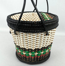 Load image into Gallery viewer, Original 1950&#39;s Small Wicker Handbag in White, Black, Green and Red

