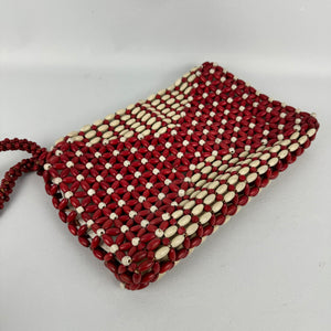 Original 1930's Red and White Wooden Beaded Czechoslovakian Bag