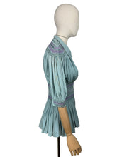 Load image into Gallery viewer, Stunning Original 1930&#39;s Blue Cotton Blouse with Heavy Smocking Detail - Bust 36 38
