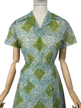 Load image into Gallery viewer, Original 1950&#39;s White, Blue, Green and Black Nylon Belted Day Dress - Bust 38 *
