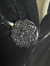 Load image into Gallery viewer, Original 1930's Black Velvet Evening Jacket with Genuine Fur Trim and Glass Buttons - Bust 38
