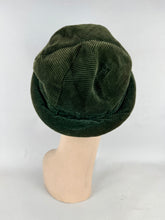 Load image into Gallery viewer, Original 1930's Dark Green Corduroy Skull Cap with Padded Brim *
