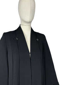 Original 1940's Black Worsted Wool Edge to Edge Coat by Jaypee - Bust 38 40 *