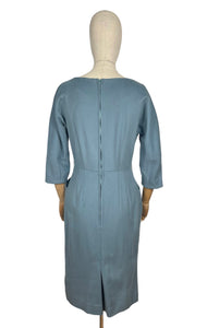 Original 1950's Blue Wool Wiggle Dress with Pockets by John Crowther - Bust 36 *
