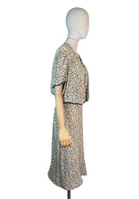 Load image into Gallery viewer, Original 1930's Dress and Faux Bolero Floral Belted Day Dress in Green, Rust and Yellow - Bust 42
