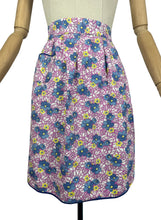 Load image into Gallery viewer, Original 1940's Feed Sack Apron - White Ground with Pink Leaves and Flowers in Blue and Yellow
