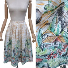 Load image into Gallery viewer, Vintage St Michael Cotton Border Print Skirt with a Cottage - Waist 26
