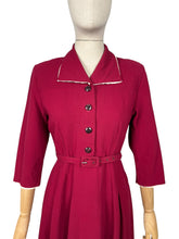 Load image into Gallery viewer, Original 1940’s Rich Red Wool Belted Day Dress with White Trim - Bust 34 36
